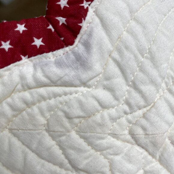 VTG Quilted table runner Maroon star print quilt handmade burgundy 4th july Patr - Picture 7 of 14